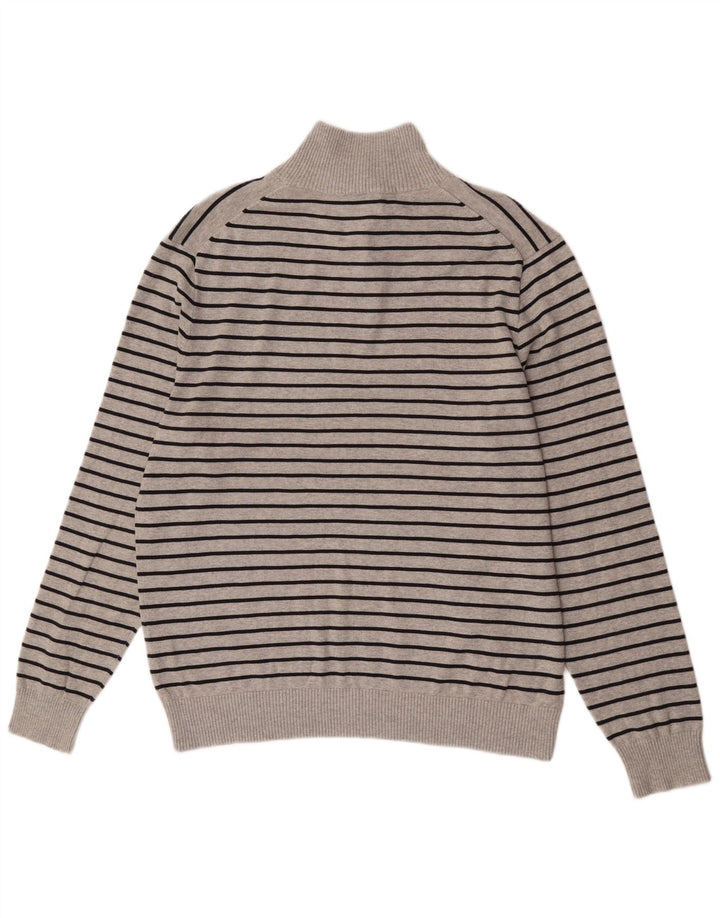 Nautica Herren-Pullover mit Knopfkragen, groß, grau gestreift, Baumwolle