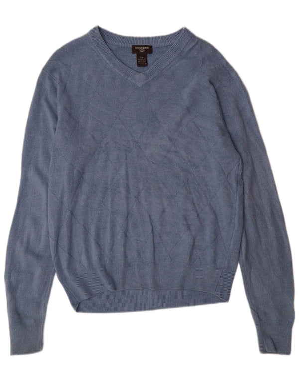 Dockers Mens V-Neck Jumper Sweater Small Blue Argyle/Diamond Acrylic