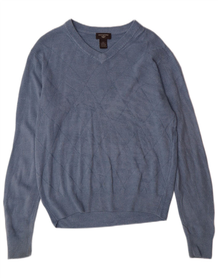 Dockers Herren-Pullover mit V-Ausschnitt, klein, blau, Argyle/Diamant-Acryl