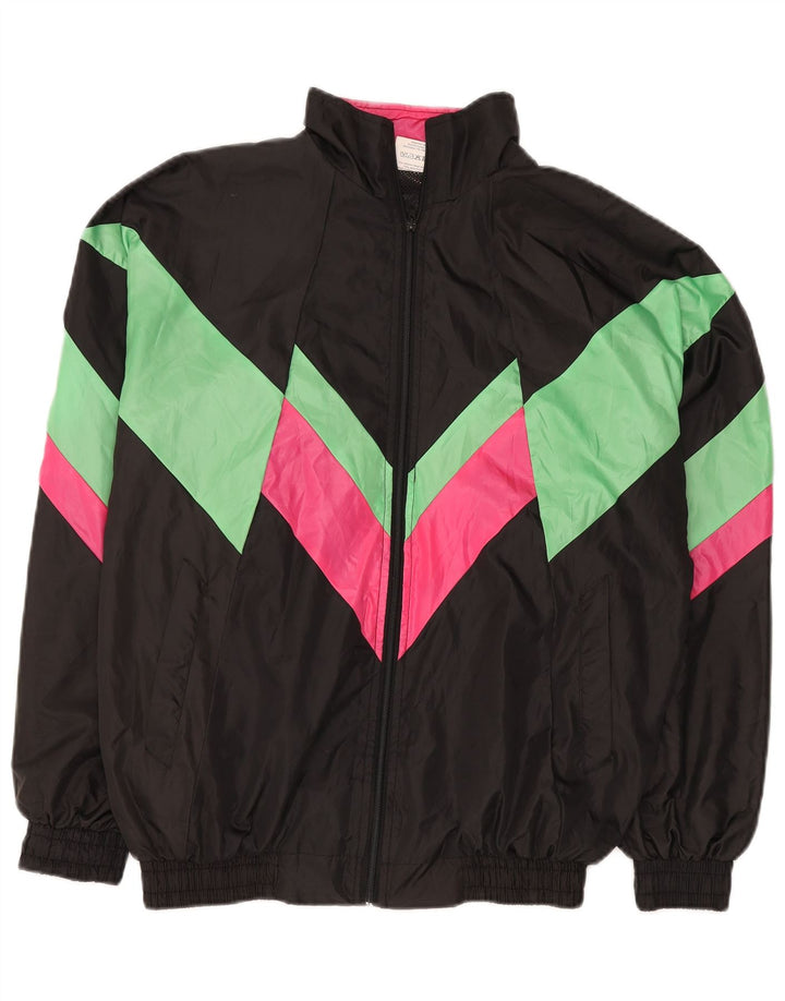 Vintage Herren-Trainingsanzug-Top-Jacke XL, schwarzes Farbblock-Polyester