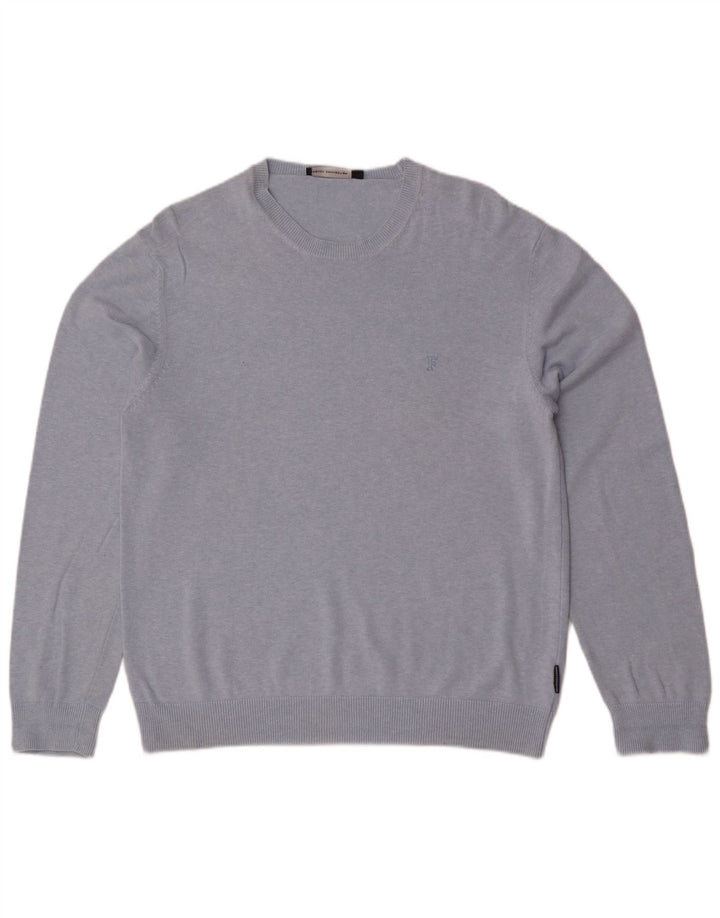 French Connection Herren-Pullover mit Rundhalsausschnitt, Größe L, aus blauer Baumwolle
