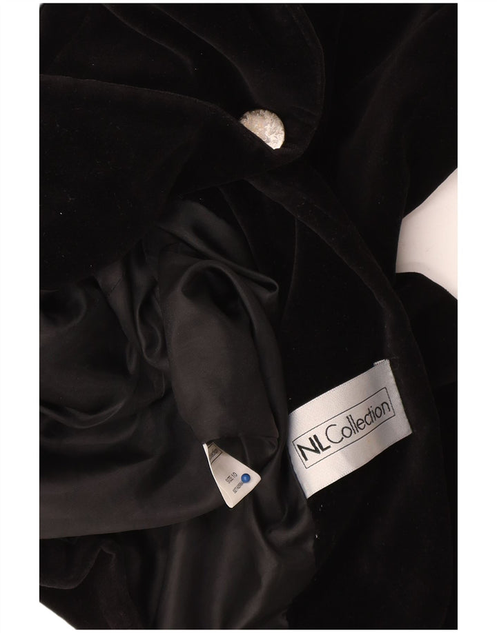 Vintage Damen 1 Knopf Samt Blazer Jacke UK 10 Small Schwarze Baumwolle