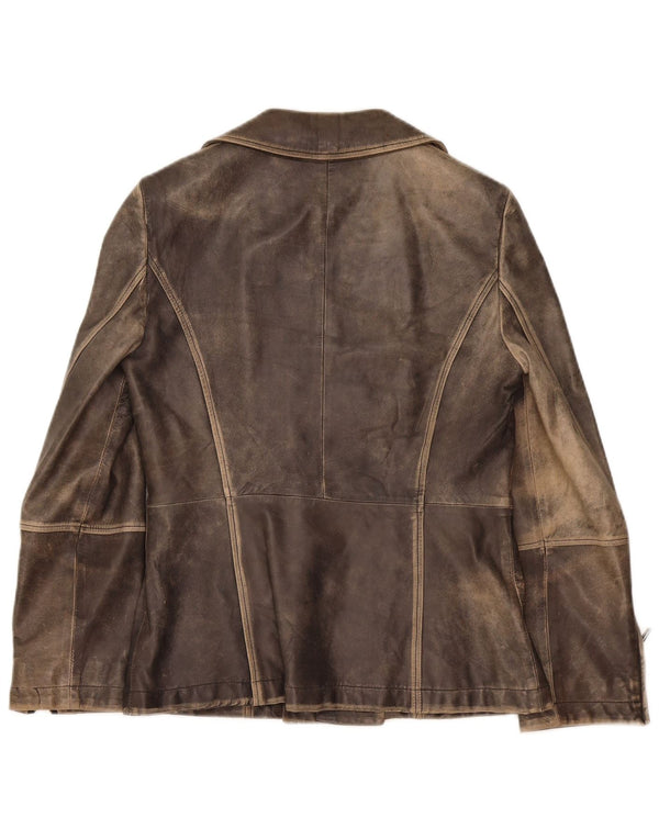 Marella Damen-Bikerjacke aus Acid-Wash-Leder, UK 12, Mittelgrau, Sport
