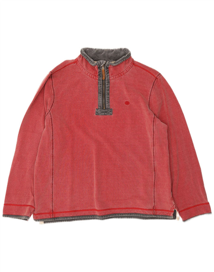 Fat Face Herren-Sweatshirt mit Reißverschluss am Hals, XL, rote Baumwolle