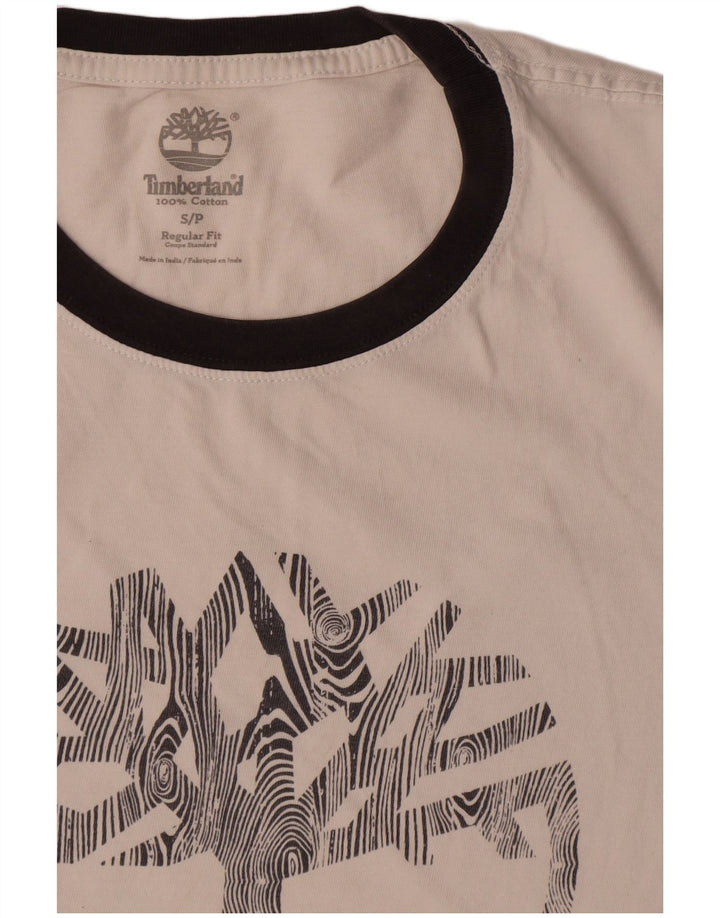Timberland Herren-T-Shirt mit normaler Passform, Grafik, Größe S, weiße Baumwolle