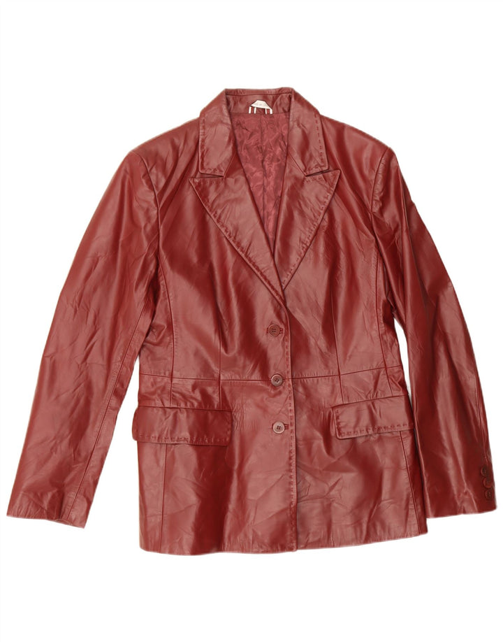 Vintage Damen 3-Knopf-Leder-Blazer-Jacke IT 46 Large Burgundy