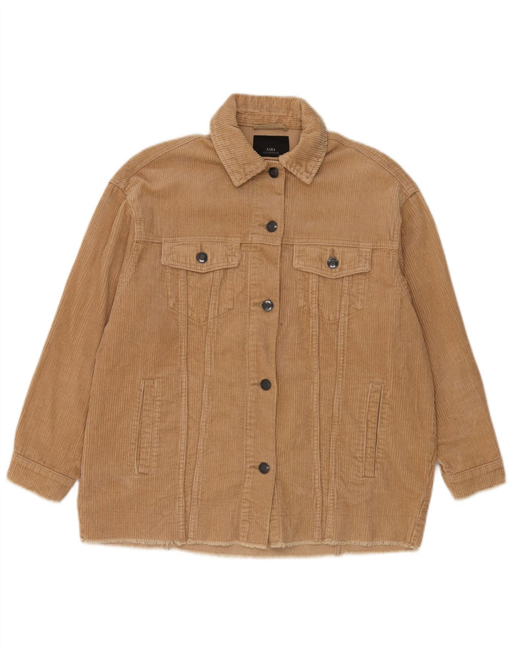 Zara Damen Übergroße Cordjacke UK 10 Small Braune Baumwolle