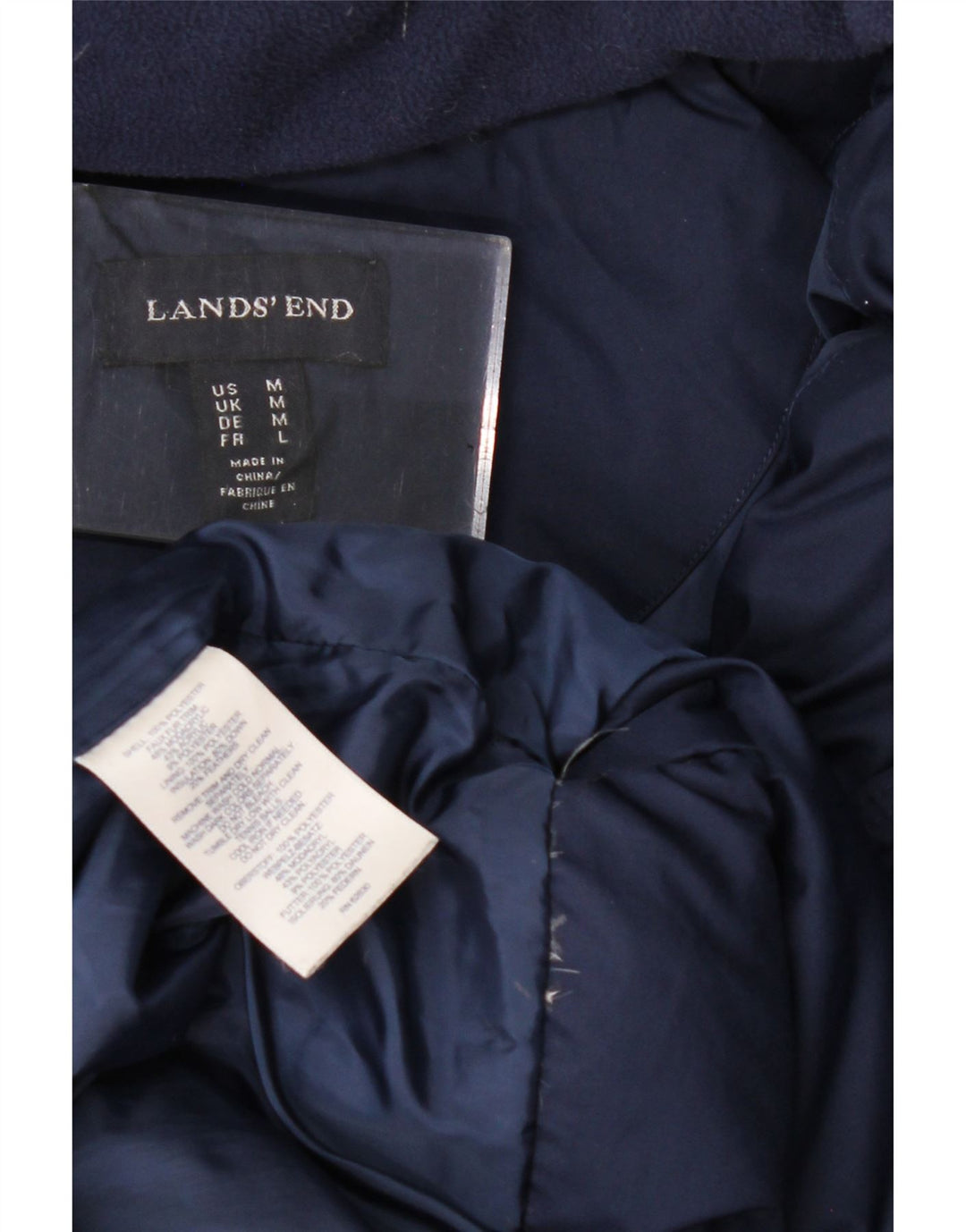 Lands End Wattierter Damenmantel mit Kapuze, UK 14, Mittelmarineblau, Polyester