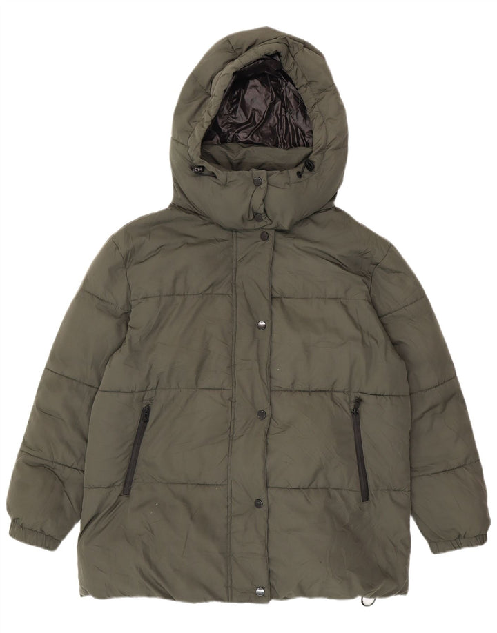 Zara Damen-Kapuzen-Übergröße, wattierte Jacke, UK 14, Mittelgrün, Polyester