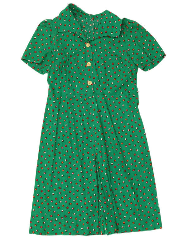 Vintage Damen A-Linie Kleid UK 12 Mittelgrün geblümt