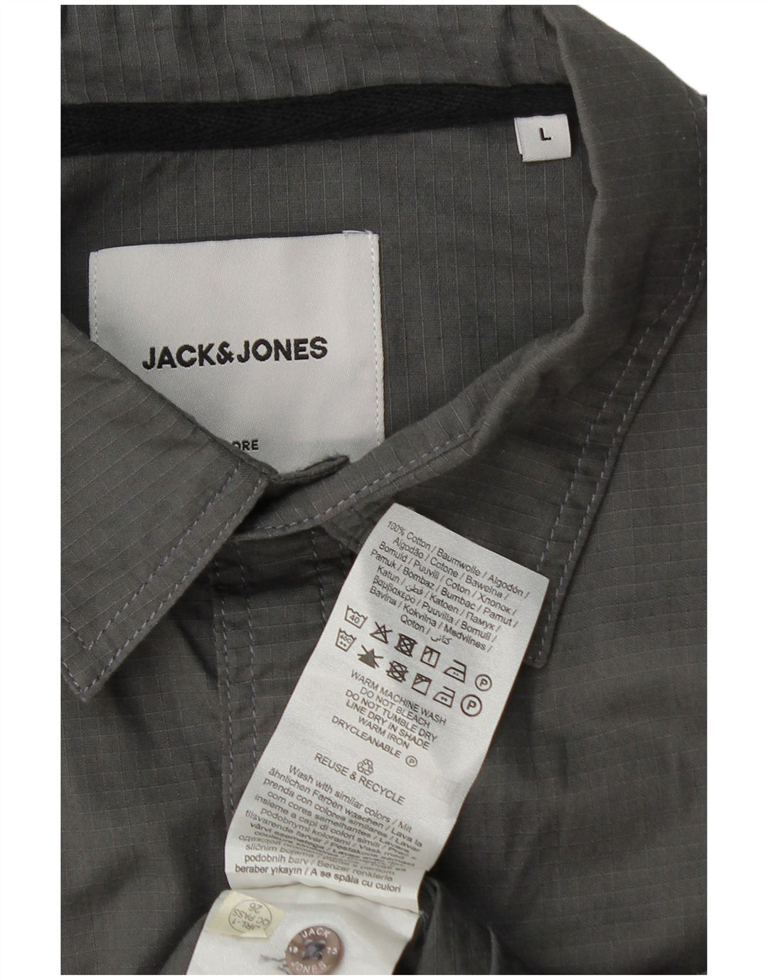 Jack & Jones Herren-Kurzarmhemd, groß, graue Baumwolle