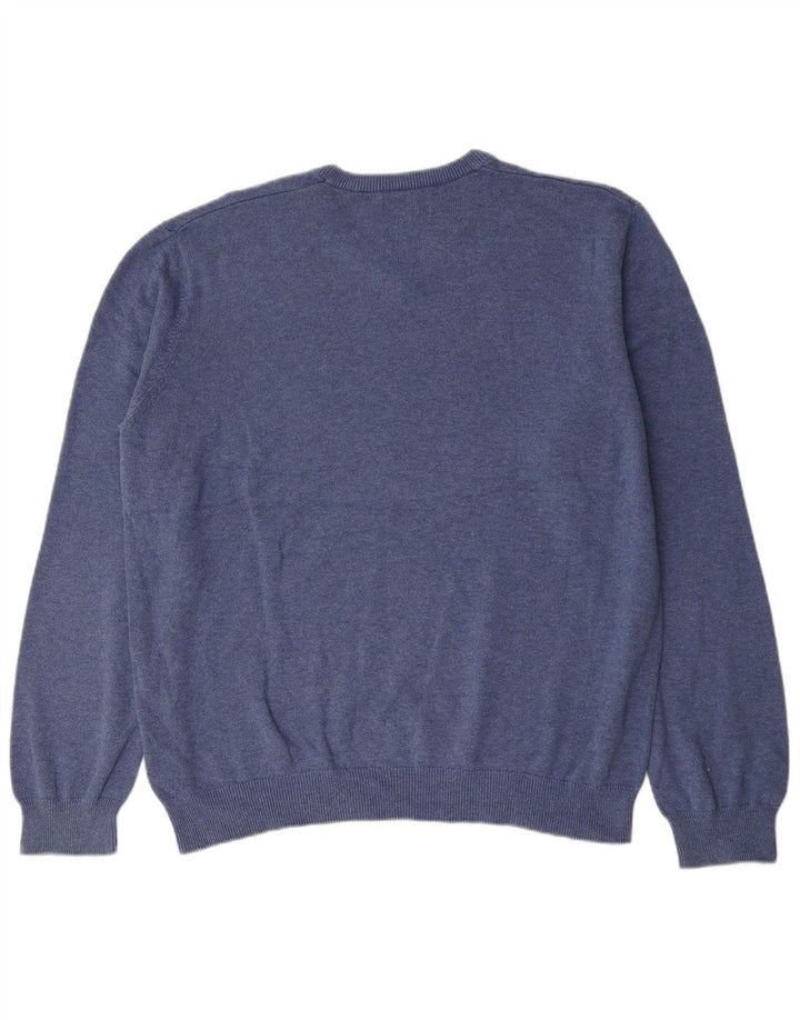 Marks & Spencer Herren-Pullover mit V-Ausschnitt, XL, blaue Baumwolle