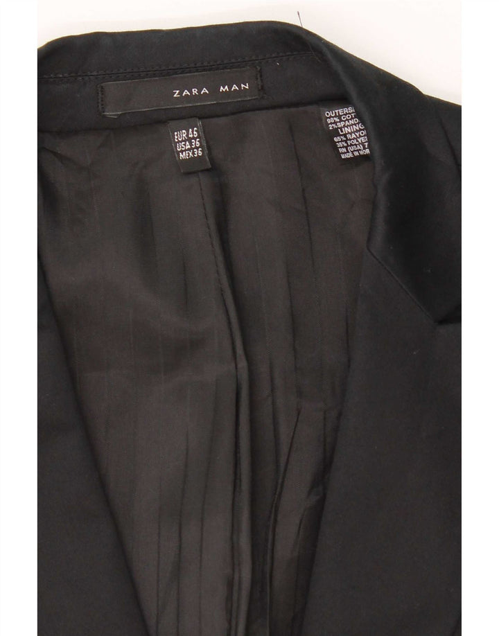 Zara Herren 1-Knopf-Blazer-Jacke, EU 46, kleine schwarze Baumwolle
