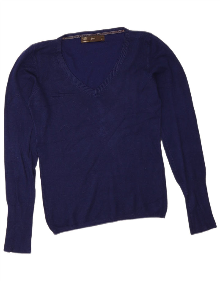 Zara Damen-Pullover mit V-Ausschnitt, UK 12, mittleres Marineblau aus Viskose