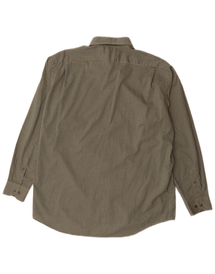 Lacoste Herrenhemd, Größe 42, große Khaki-Gingham-Baumwolle