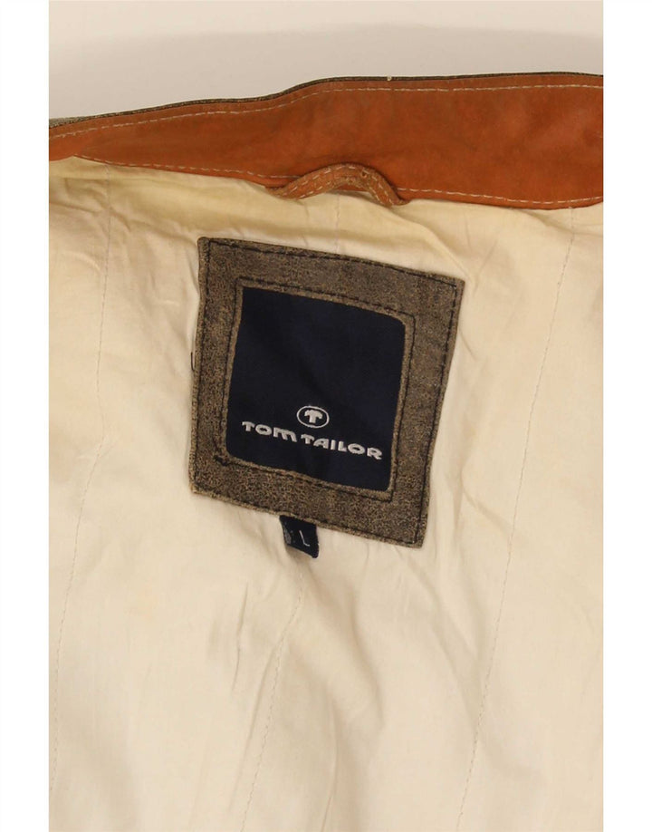 Tom Tailor Herren Lederjacke UK 40 Large Grau Colourblock