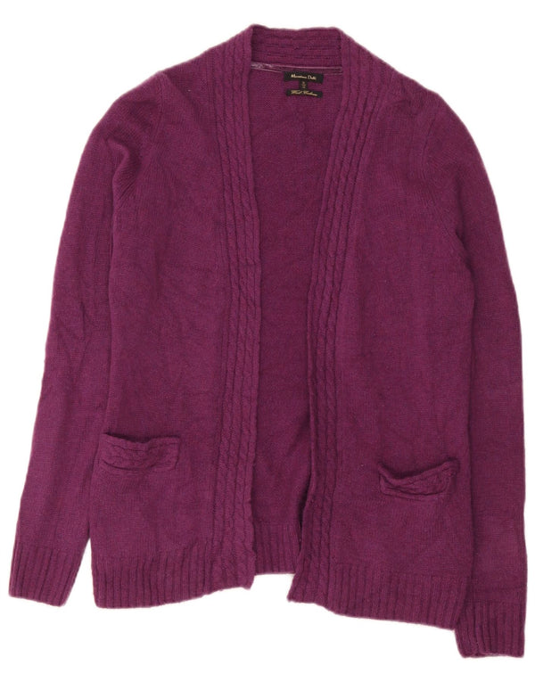 Massimo Dutti Offener Damen-Cardigan-Pullover UK 12 Mittelviolette Wolle