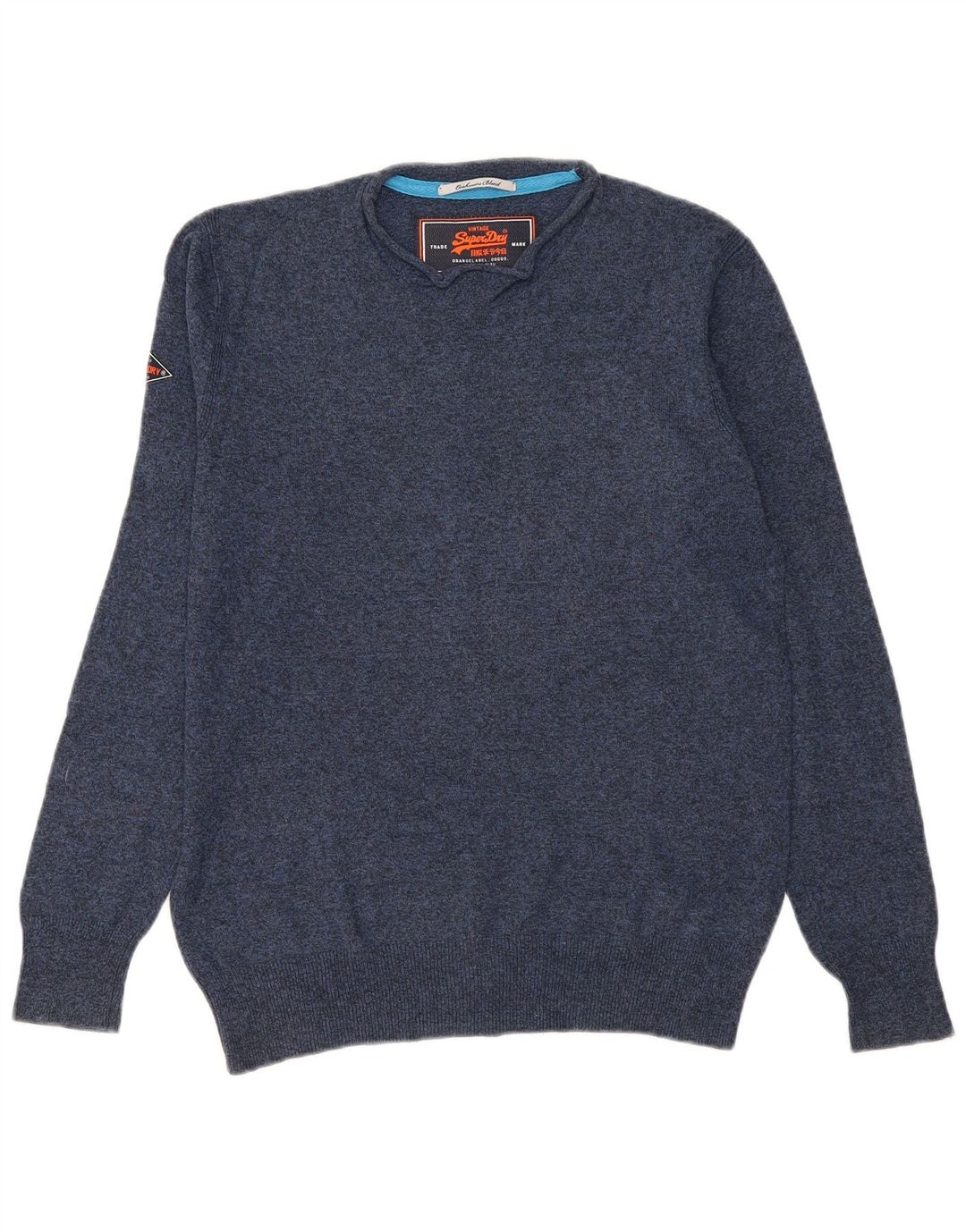 Superdry Herren-Pullover mit Rundhalsausschnitt, mittelmarineblau gesprenkelte Baumwolle