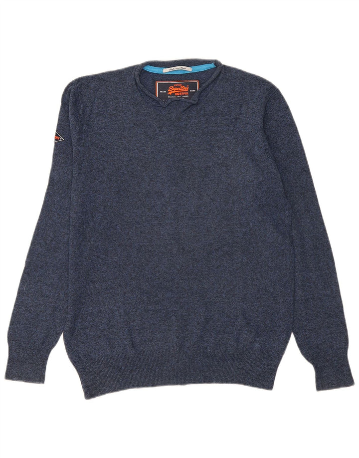 Superdry Herren-Pullover mit Rundhalsausschnitt, mittelmarineblau gesprenkelte Baumwolle