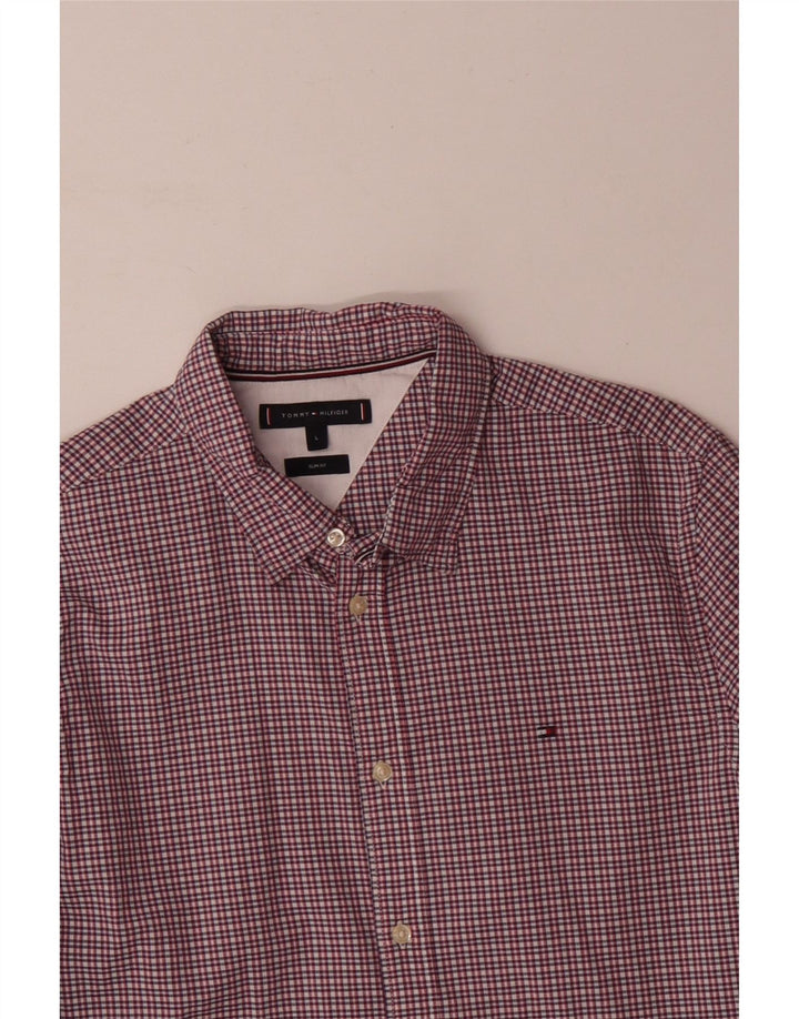 TOMMY HILFIGER Herren-Slim-Fit-Hemd, groß, rosa Gingham-Baumwolle