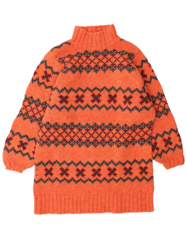 Vintage Damen Longline Rollkragenpullover Pullover UK 10 Small Orange
