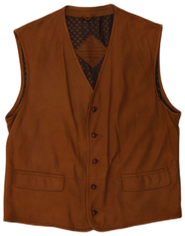 Vintage Mens Leather Waistcoat Medium Brown Leather