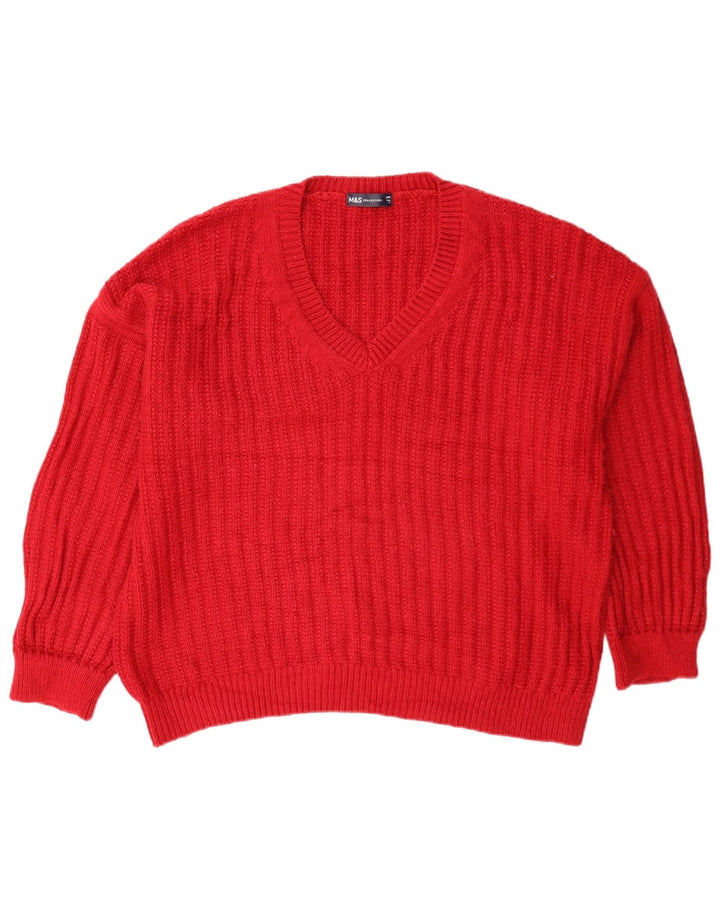 Marks & Spencer Damen-Pullover in Übergröße mit V-Ausschnitt, Gr. 40, Größe L, Rot