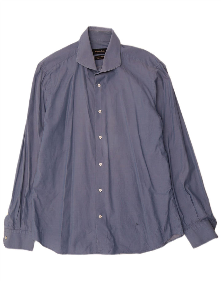 Massimo Dutti Herrenhemd EU 42 Große blaue Baumwolle