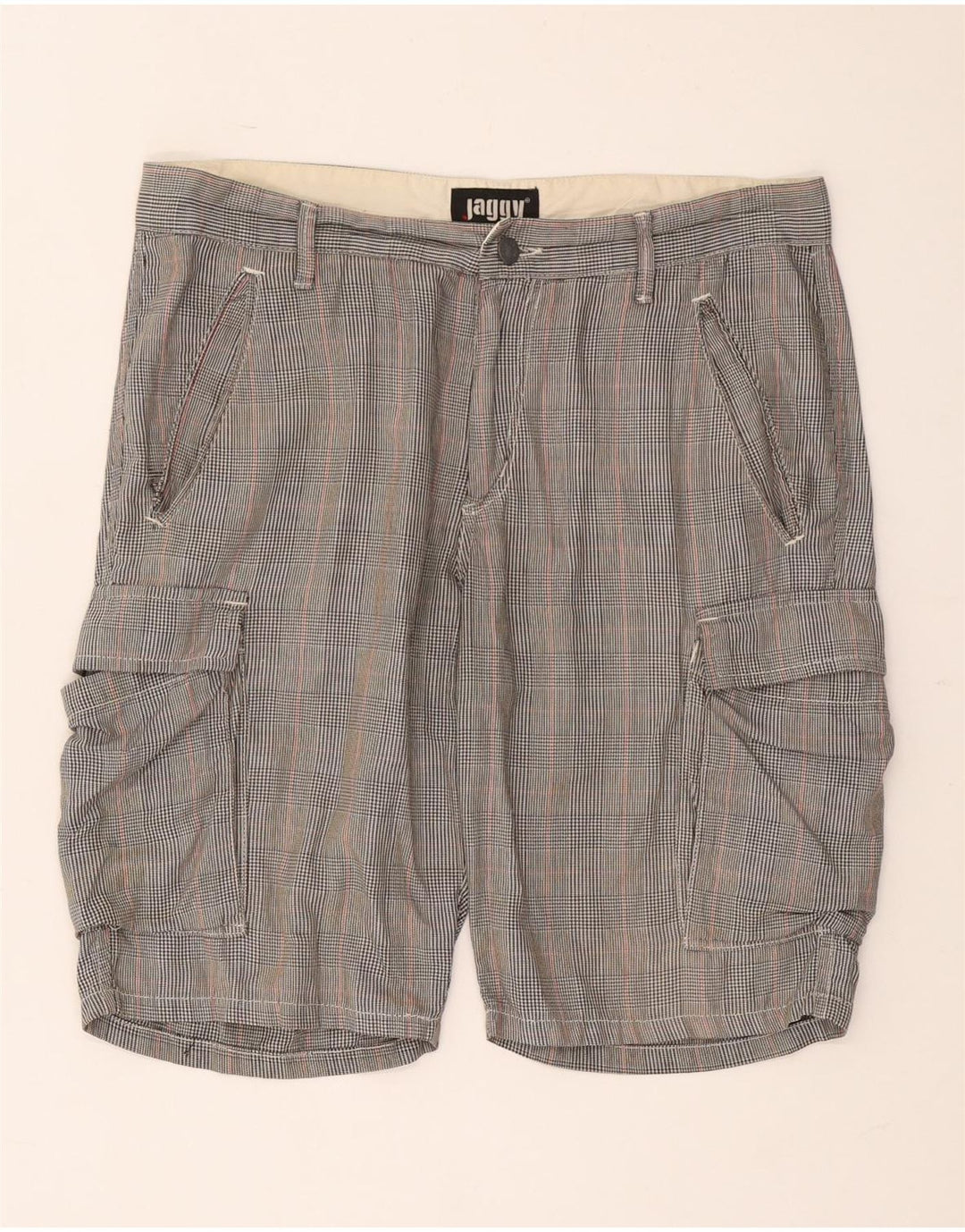 Jaggy Herren Cargoshorts W33 mittelgraue Hahnentritt-Baumwolle