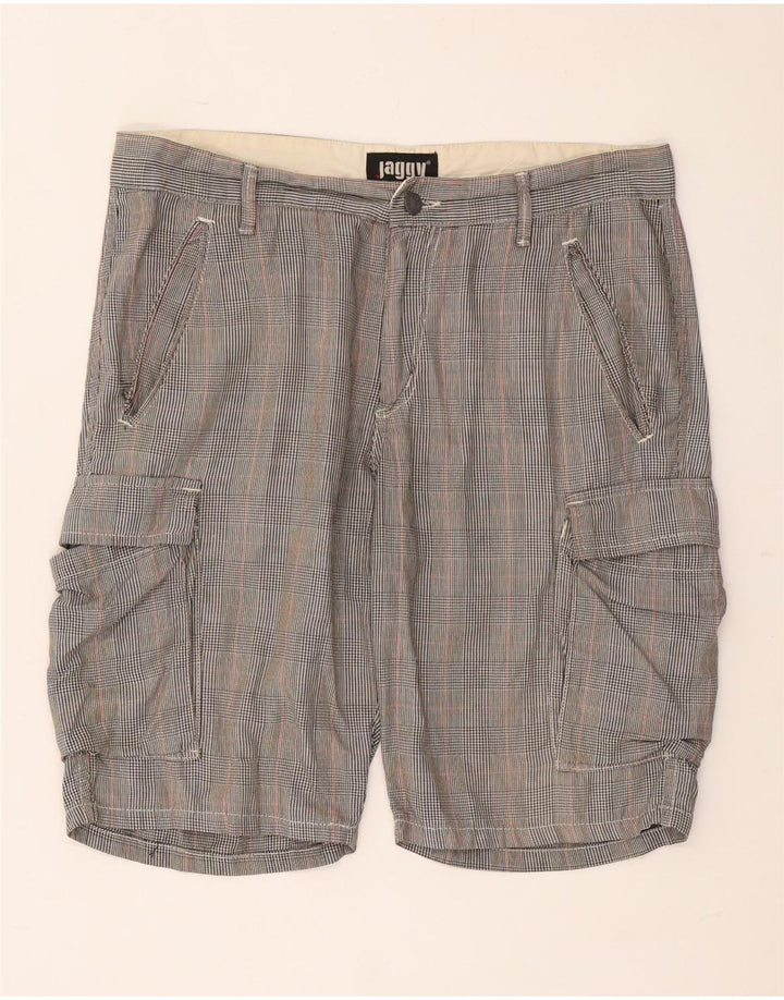 Jaggy Herren Cargoshorts W33 mittelgraue Hahnentritt-Baumwolle