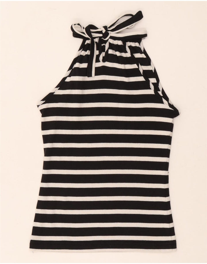 Levi's Damen Crop Neckholder Top UK 8 Small Schwarz gestreift Baumwolle