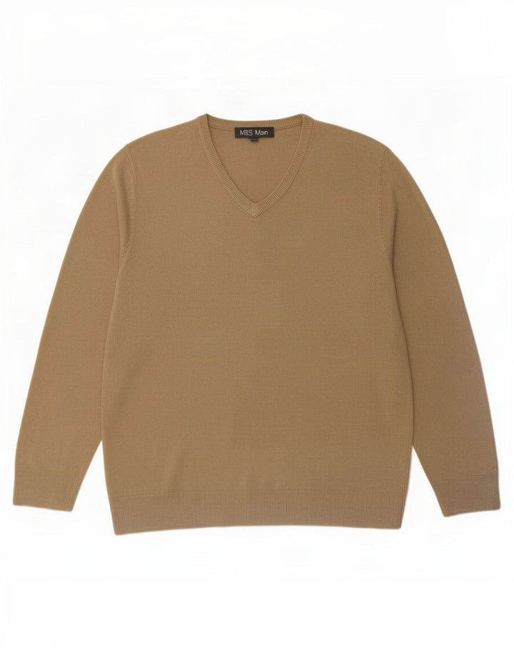 Marks & Spencer Herren-Pullover mit V-Ausschnitt, Größe L, Beige