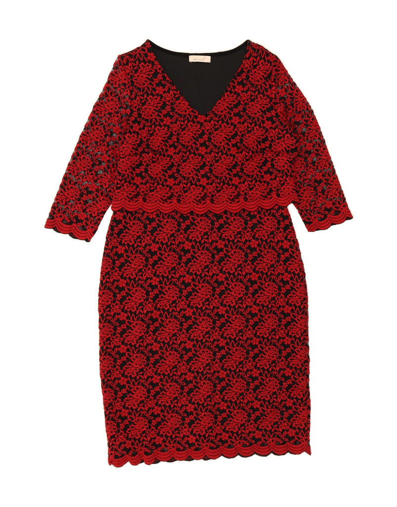 PER UNA Womens 3/4 Sleeve Sheath Dress UK 18 XL  Red Floral Polyamide Vintage Per Una and Second-Hand Per Una from Messina Hembry 