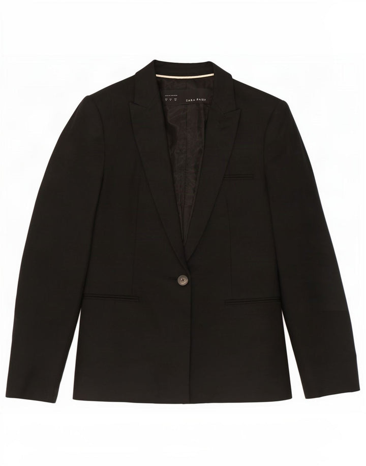 Zara Damen 1-Knopf-Blazerjacke UK 12 Mittelschwarzes Polyester
