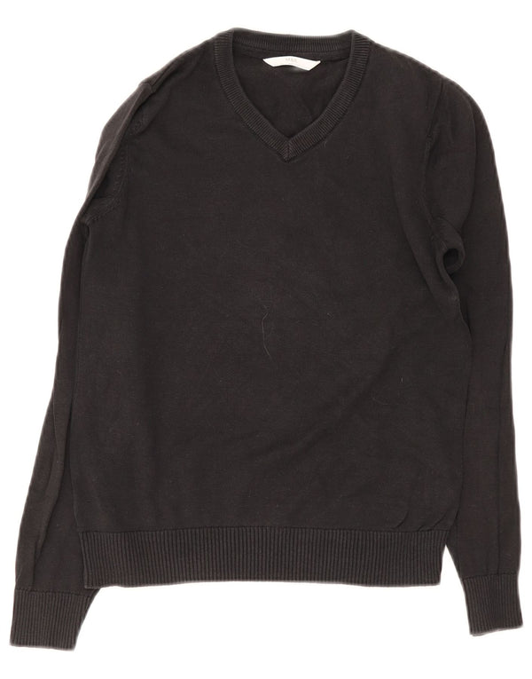 Marks & Spencer Jungen-Pullover mit V-Ausschnitt, 10–11 Jahre, schwarze Baumwolle