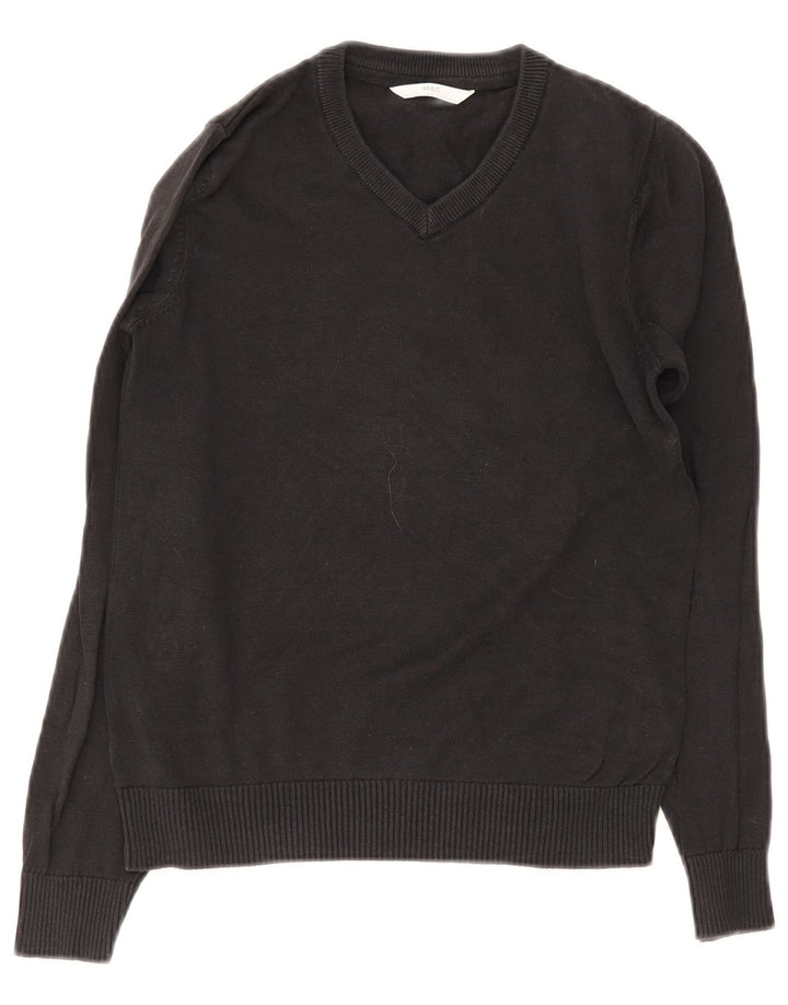 Marks & Spencer Jungen-Pullover mit V-Ausschnitt, 10–11 Jahre, schwarze Baumwolle
