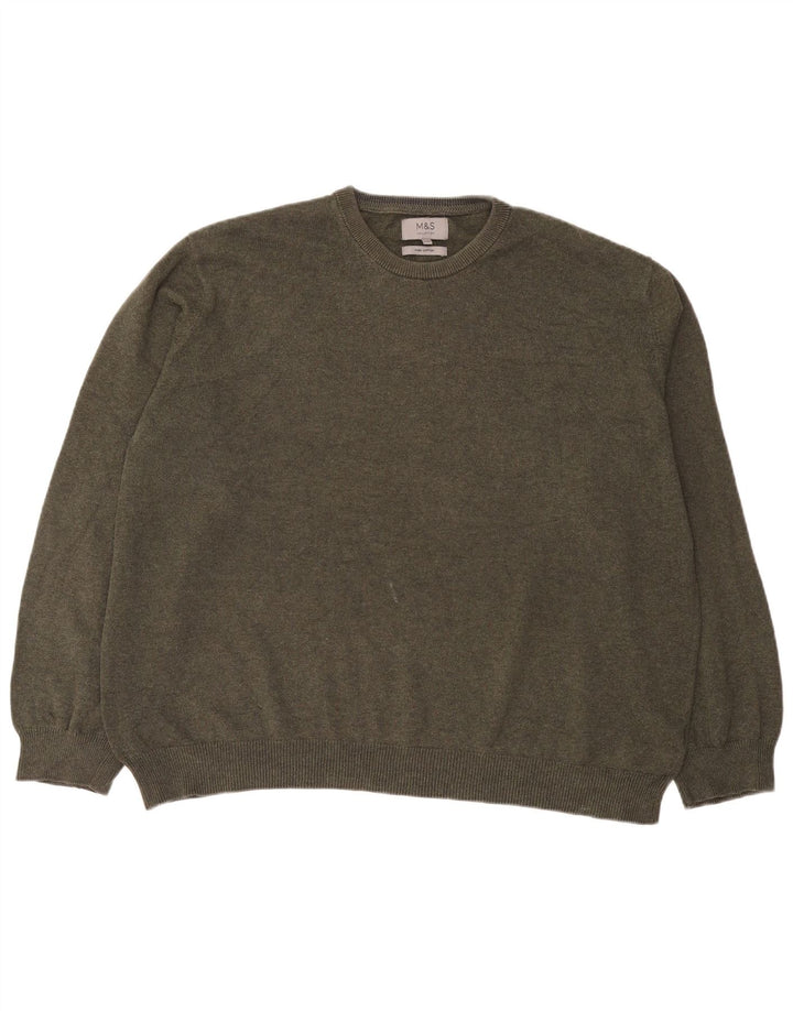 Marks & Spencer Herren-Pullover mit Rundhalsausschnitt, 2XL, Khaki, Baumwolle