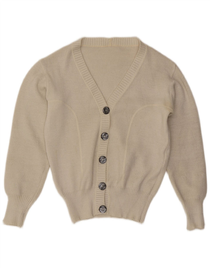 Vintage Damen Cardigan Pullover UK 12 Medium Off White