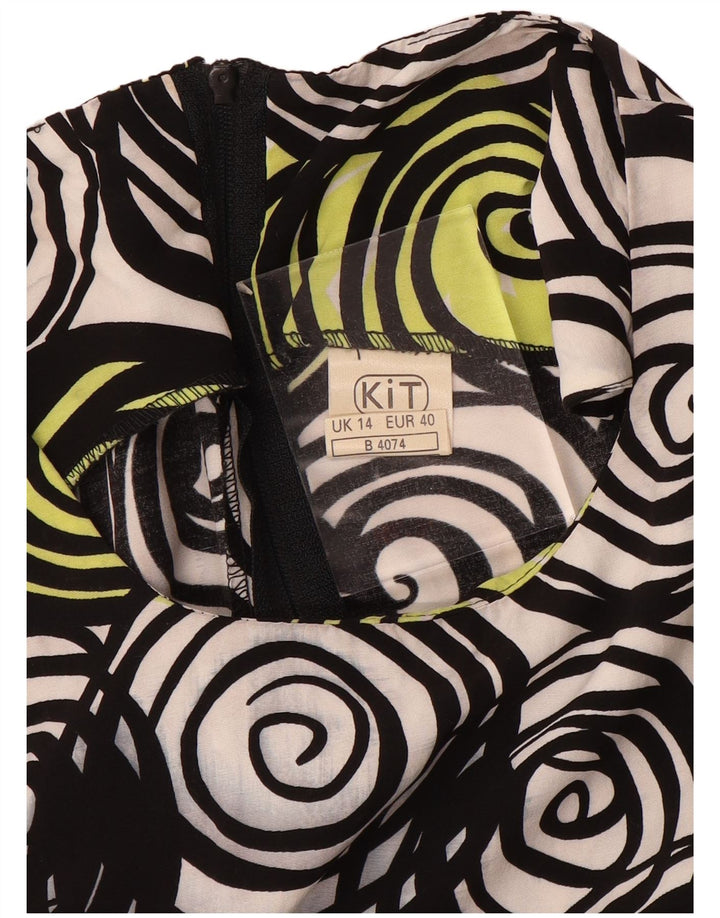 VINTAGE Damen Ärmelloses A-Linien-Kleid UK 14 Medium Schwarz Geometrisch