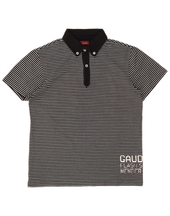 Gaudi Herren-Poloshirt mit Grafik, mittelschwarz, Nadelstreifen-Baumwolle