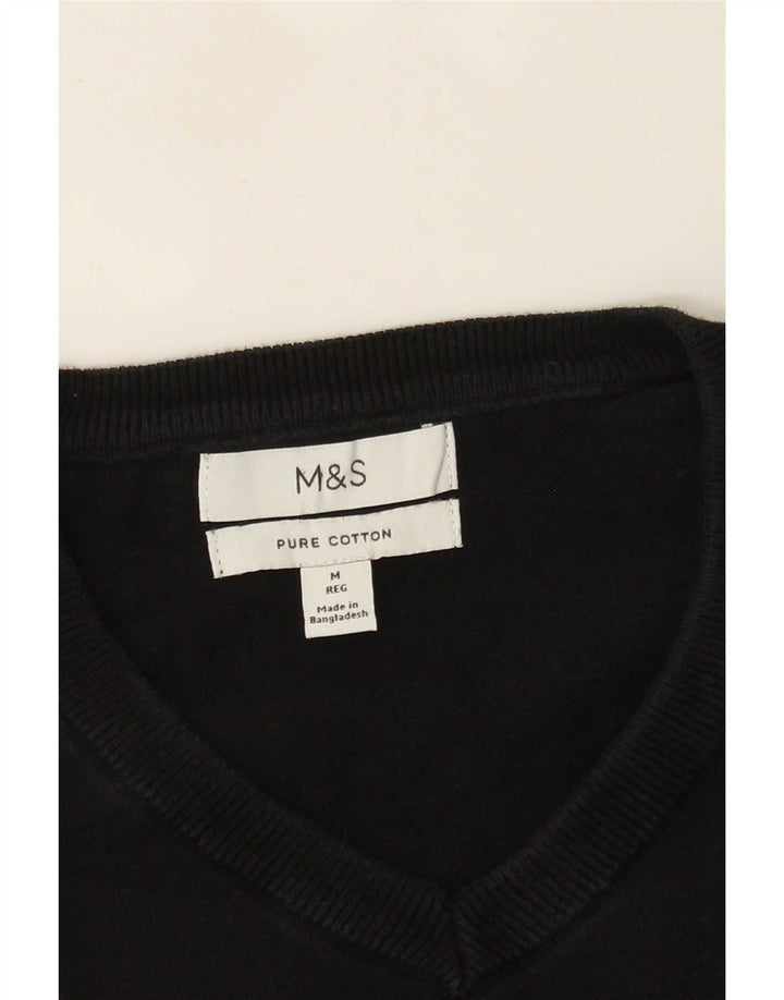 Marks & Spencer Herren-Pullover mit V-Ausschnitt aus mittelschwarzer Baumwolle