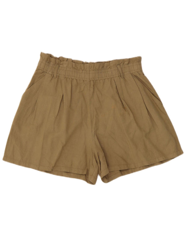 Zara Damen-Shorts mit hoher Taille und entspannter Passform, Größe L, W32, Khaki, Leinen