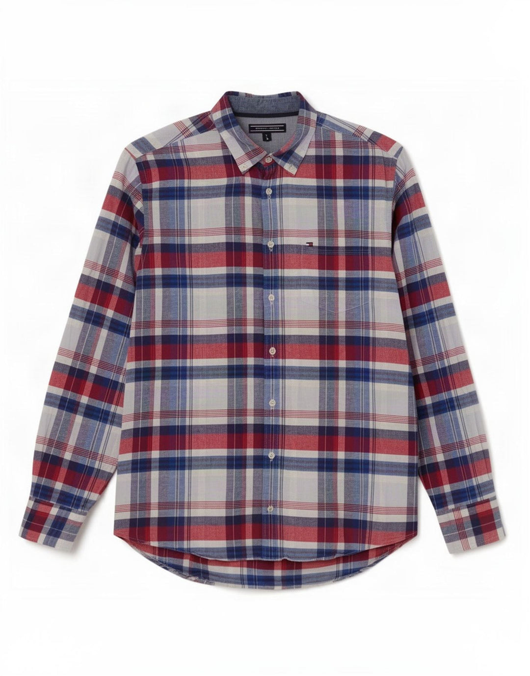 Tommy Hilfiger Herrenhemd aus mittelblau karierter Baumwolle