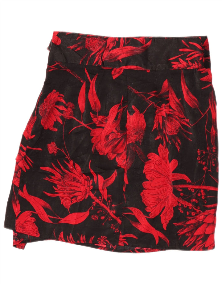 Zara Damen Minirock Small W26 Schwarz geblümtes Polyester