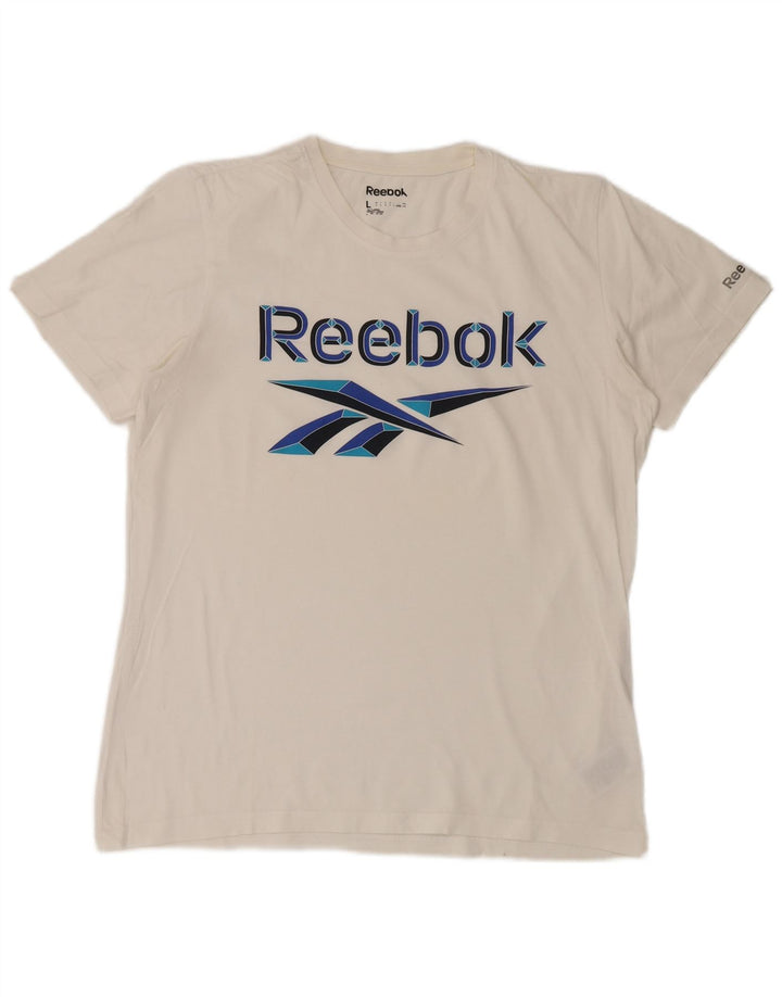 REEBOK Herren-T-Shirt mit Grafik, Größe L, aus weißer Baumwolle