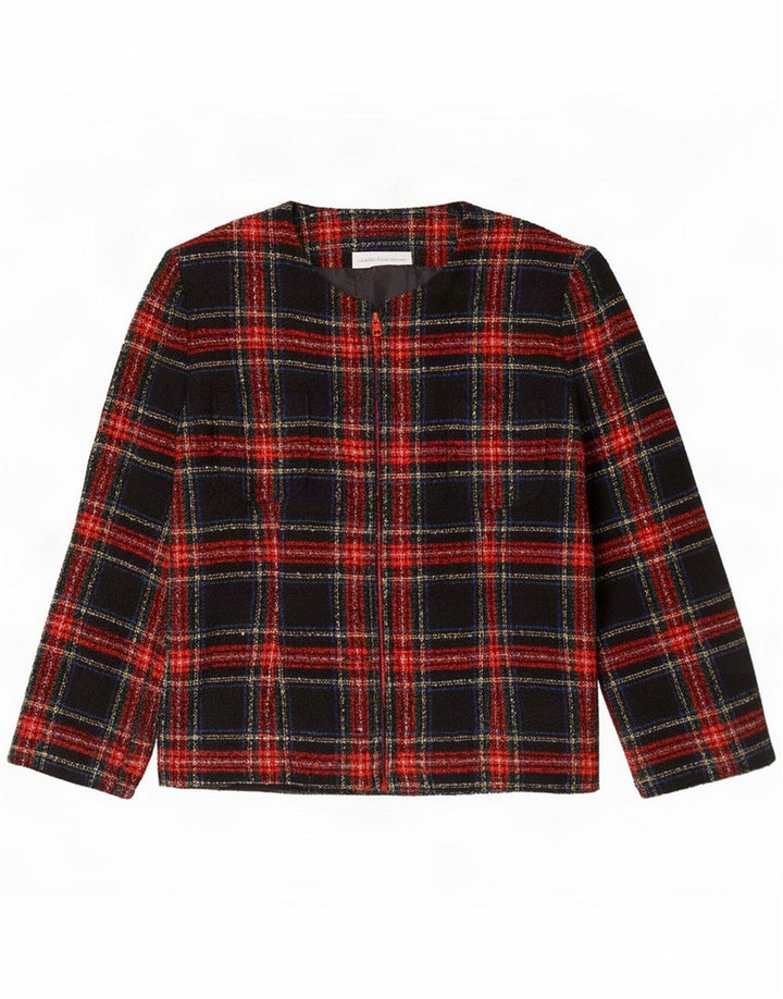 Vintage Womens Full Zip Blazer Jacket UK 16 Large Multicoloured Plaid Wool