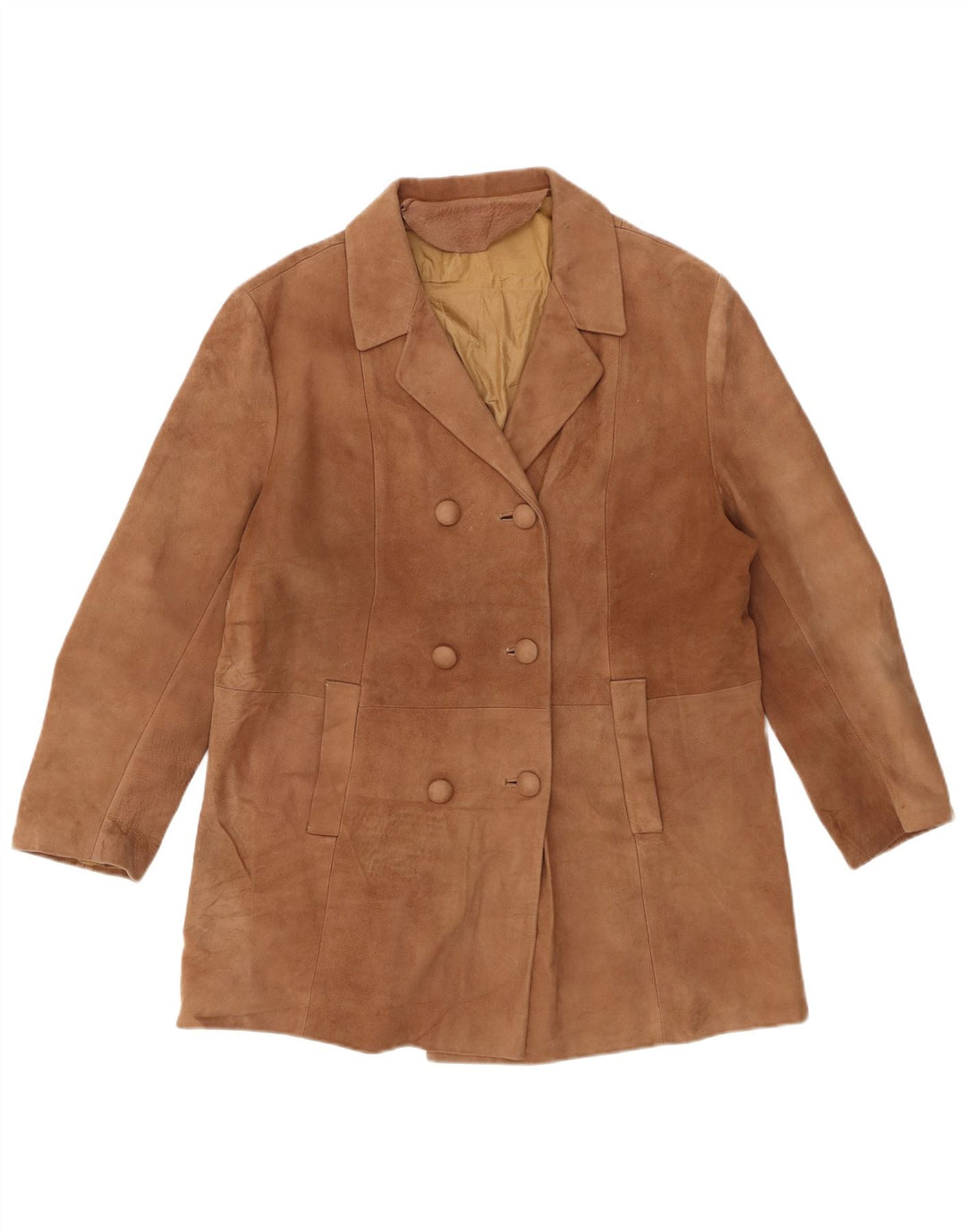 VINTAGE Zweireihiger Damen-Wildledermantel EU 50 3XL Braunes Leder