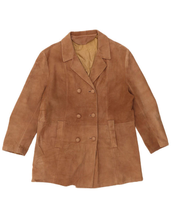 VINTAGE Zweireihiger Damen-Wildledermantel EU 50 3XL Braunes Leder