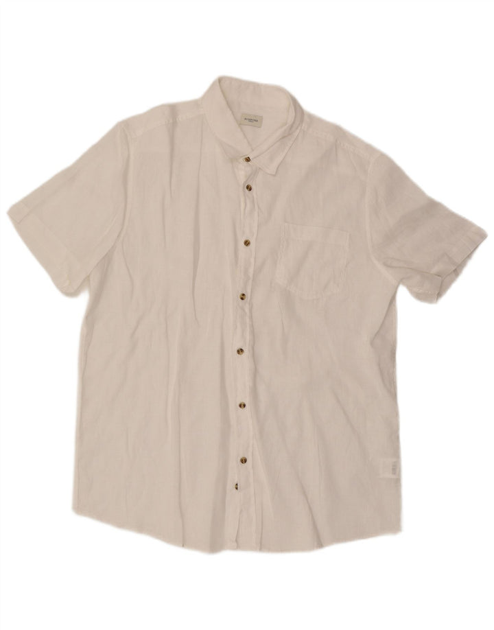 Vintage Herren Kurzarmhemd XL Weiß Leinen