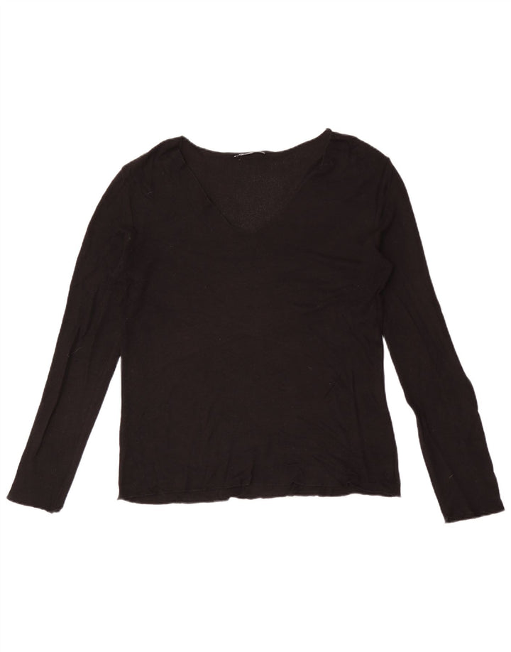 Zara Damen Top Langarm UK 14 Große schwarze Viskose